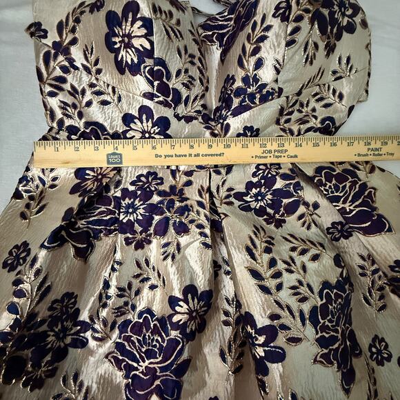 Morgan&Co Plus Size Floral Party Dress 14W Metallic Brocade Fit Flare Sleeveless - Picture 3 of 4